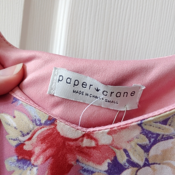 Paper Crane Floral Print Sleeveless A-Line Ruffle Mini Dress Pink Small - Picture 8 of 8